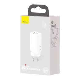 Baseus GaN2 Lite szybka ładowarka sieciowa 65W USB / USB Typ C Quick Charge 3.0 Power Delivery (azotek galu) biały