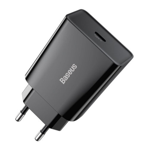 Baseus Speed Mini ładowarka sieciowa zasilacz EU do szybkiego ładowania USB Typ C 20W 3A czarny