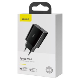 Baseus Speed Mini ładowarka sieciowa zasilacz EU do szybkiego ładowania USB Typ C 20W 3A czarny