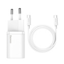 Baseus Super Si szybka ładowarka sieciowa Quick Charge 3.0 Power Delivery 25W 3A + Kabel USB Typ C - USB Typ C 3A 1m biały