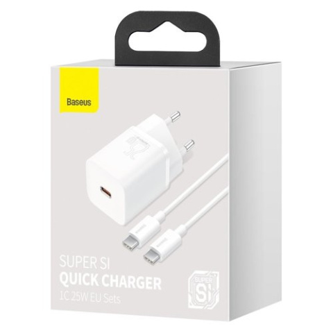 Baseus Super Si szybka ładowarka sieciowa Quick Charge 3.0 Power Delivery 25W 3A + Kabel USB Typ C - USB Typ C 3A 1m biały