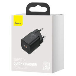 Baseus Super Si 1C szybka ładowarka USB Typ C 25W Power Delivery Quick Charge czarny