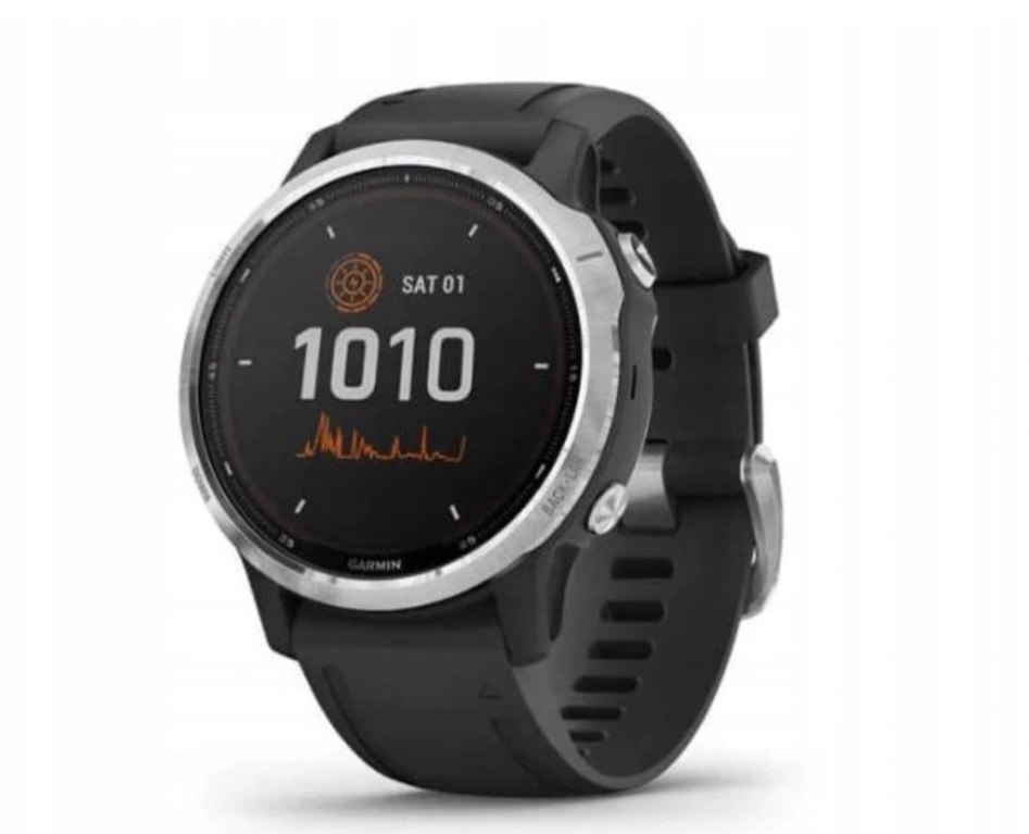 Garmin Fenix 6s Solar Srebrny z czarnym paskiem