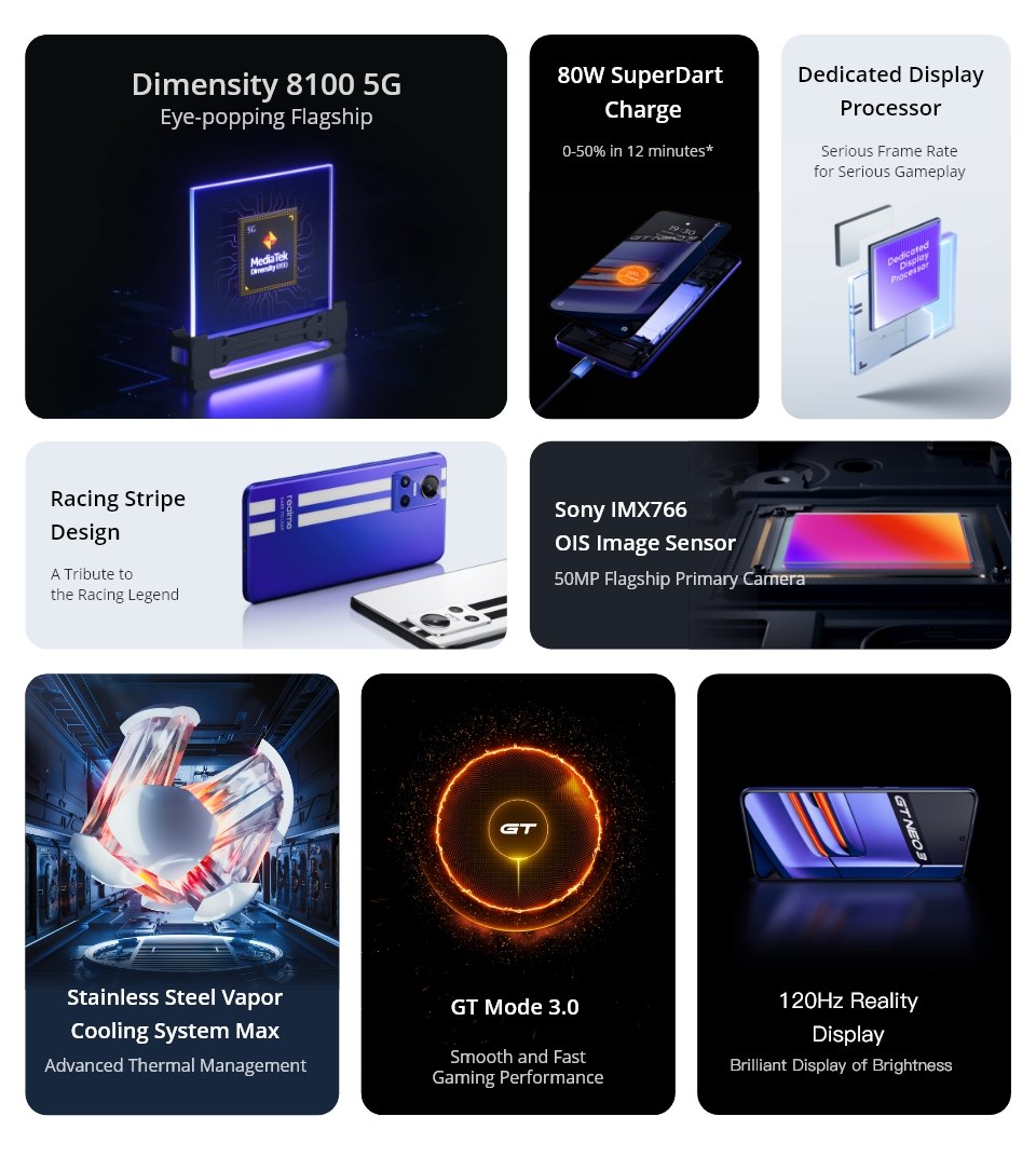 Realme GT Neo 3 Smartfon 8G/256G Czarny Wbudowana pamięć 256 GB